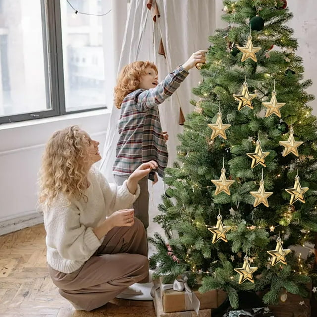 Xihbxyly Adornos para Árbol de Navidad, Estrellas de Plástico Galvanizado, Acabado Mate y Claro, Decoración Navideña para El Hogar, Fiestas y El Árbol, Color Rojo, Juego de 12 Piezas, 7,5 X 7,5 Cm