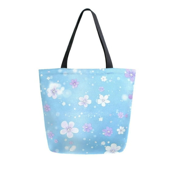 Durable Canvas Tote Bag with Zip Pocket Bags for Woman Shoulder Versatile Carryall for Everyday Use Light Blue Background Flowers