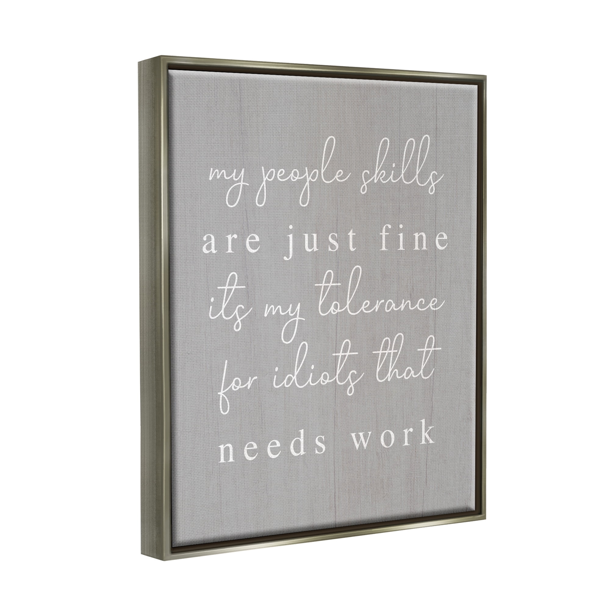 Stupell Industries People Skills Sassy Saying Inspirational Painting Gray Floater Framed Canvas Art Print Wall Art, 25 x 31