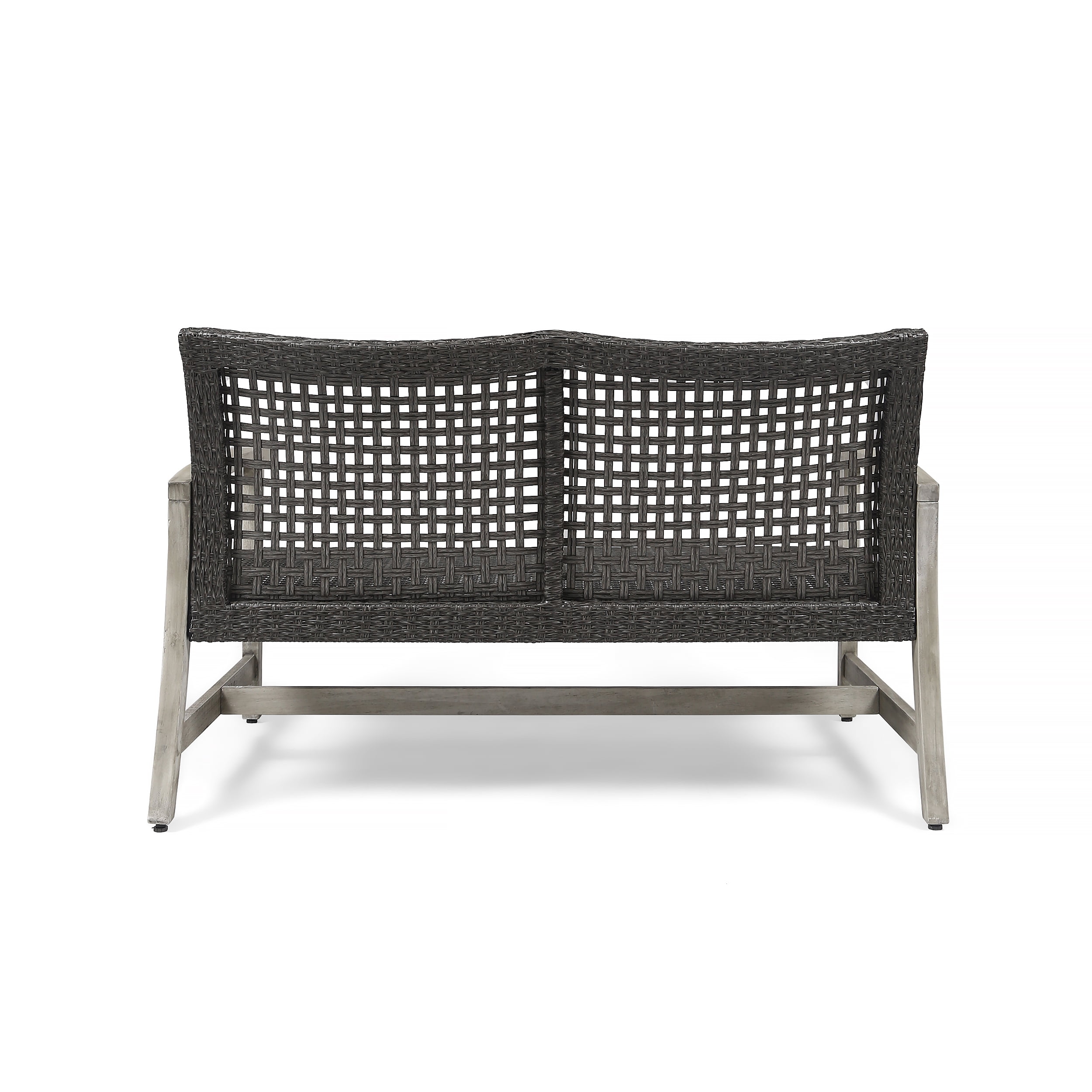 Outdoor Wicker Loveseat 52 Inch, Acacia Wood Patio Sofa with Iron Frame, Woven Seat Conversation Set for Backyard and Garden, Grey