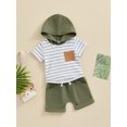 thumbnail image 3 of Suealasg Toddler Boys Summer 2 Piece Outfits Set 6M 1T 2T 3T Kids Boys Clothes Short Sleeve Striped Hoodie + Rolled Shorts Set for Baby Boys, 3 of 9