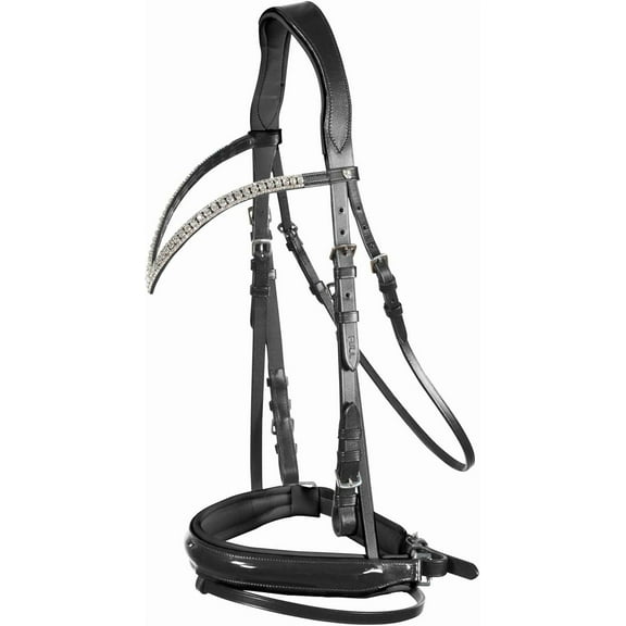 HORZE Grayson Classic Leather Ergonomic Snaffle Dressage Bridle with Detachable Flash