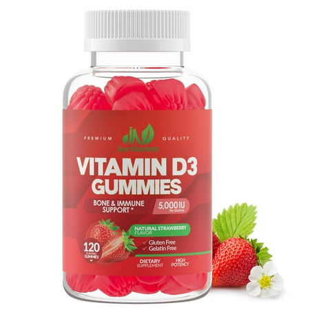 Vitamin D3 5000IU/10,000IU Gummies for Kids & Adults (120 Count) – Immune System, Bone & Joint Support – Gluten-Free, Non-GMO – 120 count