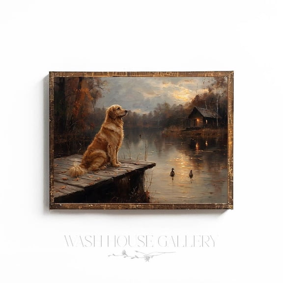 Golden Retriever Art Wall Art For Cabin Decor Duck Hunting Wall Art Hunting Wall Art Golden Retriever Owner Dad., 8x12 UNFRAMED