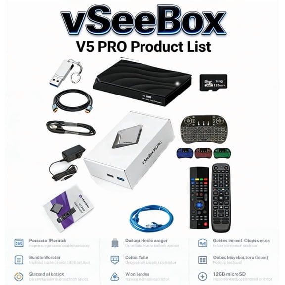 2025 Vseebox V5 PRO: Voice Control Android 12 TV Box (4GB/32GB) - 8K HDMI, Ethernet Cable, Easy Setup & Lifetime Support