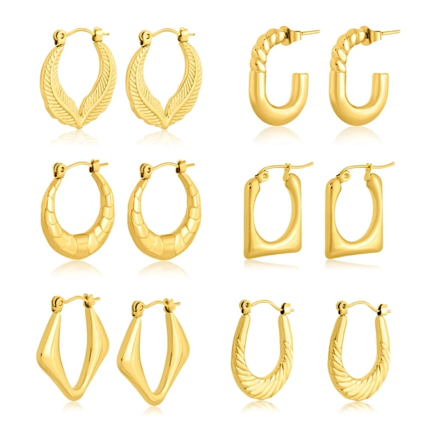 Juego de 6 Aros Finos para Mujer JeenMata Chapados en Oro Amarillo