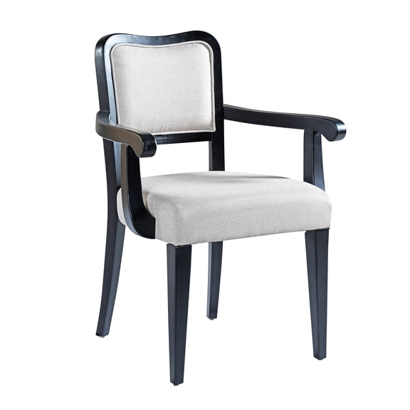 Set of 2 Upholstered Dining Chairs - Elegant Beige Fabric Armchairs with Curved Back, Solid Rubberwood Frame, Padded Seat & Armrests for Dining Room, Kitchen, or Living Area - 25.5"W x 22.4"D x 3