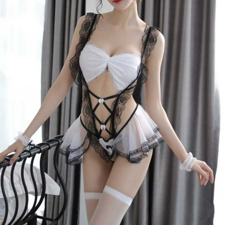 

MRULIC lingerie for women Women Lace Lingerie Nightwear Underwear Babydoll Jumpsuit White + One size