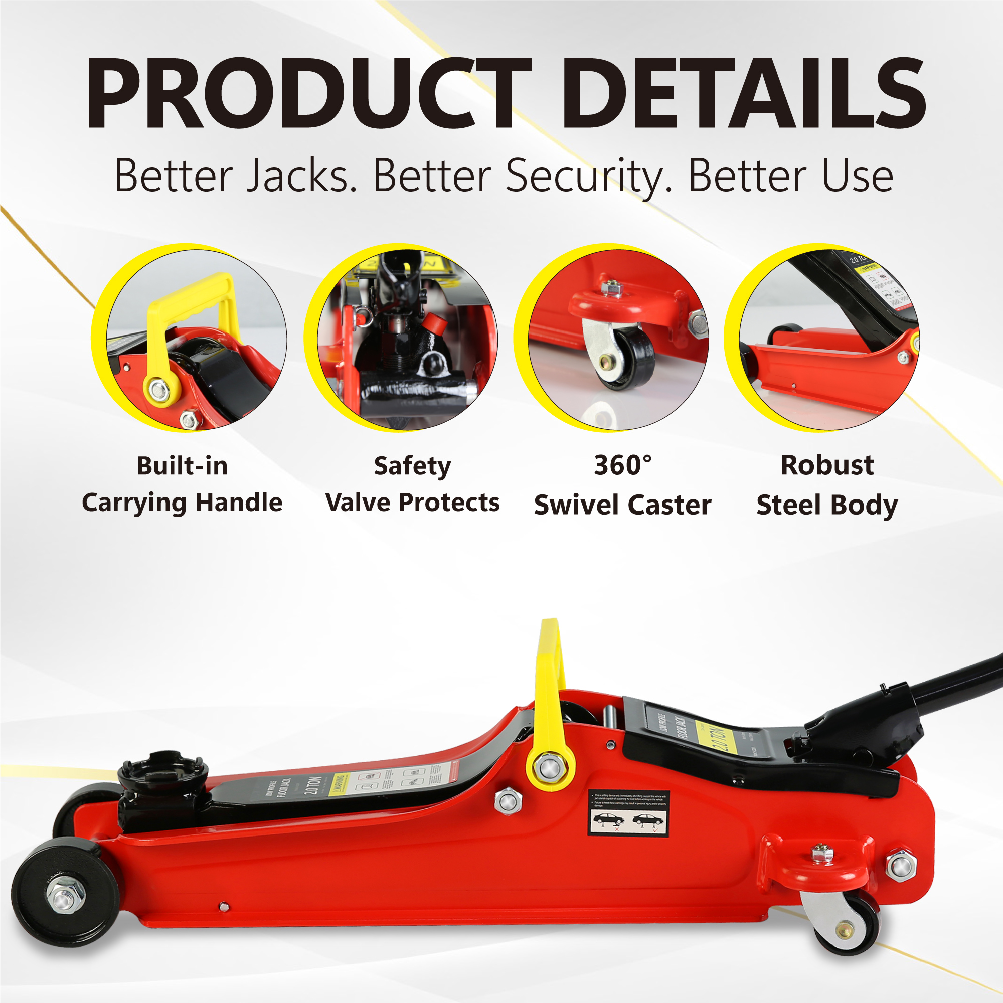 Floor Jack, 2 Ton Low Profile Floor Jack, 3t jack stand Tire Repair Kit Heavy Duty Steel Racing Floor Jack with Single Piston Quick Lift Pump, Floor Jack Lifting Range 3.3"-15.2"