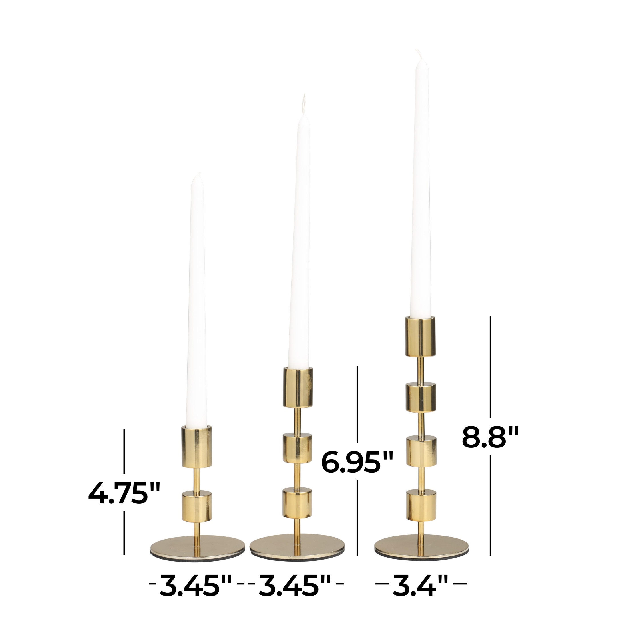 DecMode 4 Candle Gold Aluminum Metal Abstract Floating Block Candle Holder with Rounded Base, Set of 3