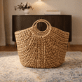 thumbnail image 4 of Extra Large Hand Woven Water Hyacinth Storage Basket Shelf Organizer Rectangular Wicker Baskets with Handles 19 x 15 x 14 inches, 4 of 7