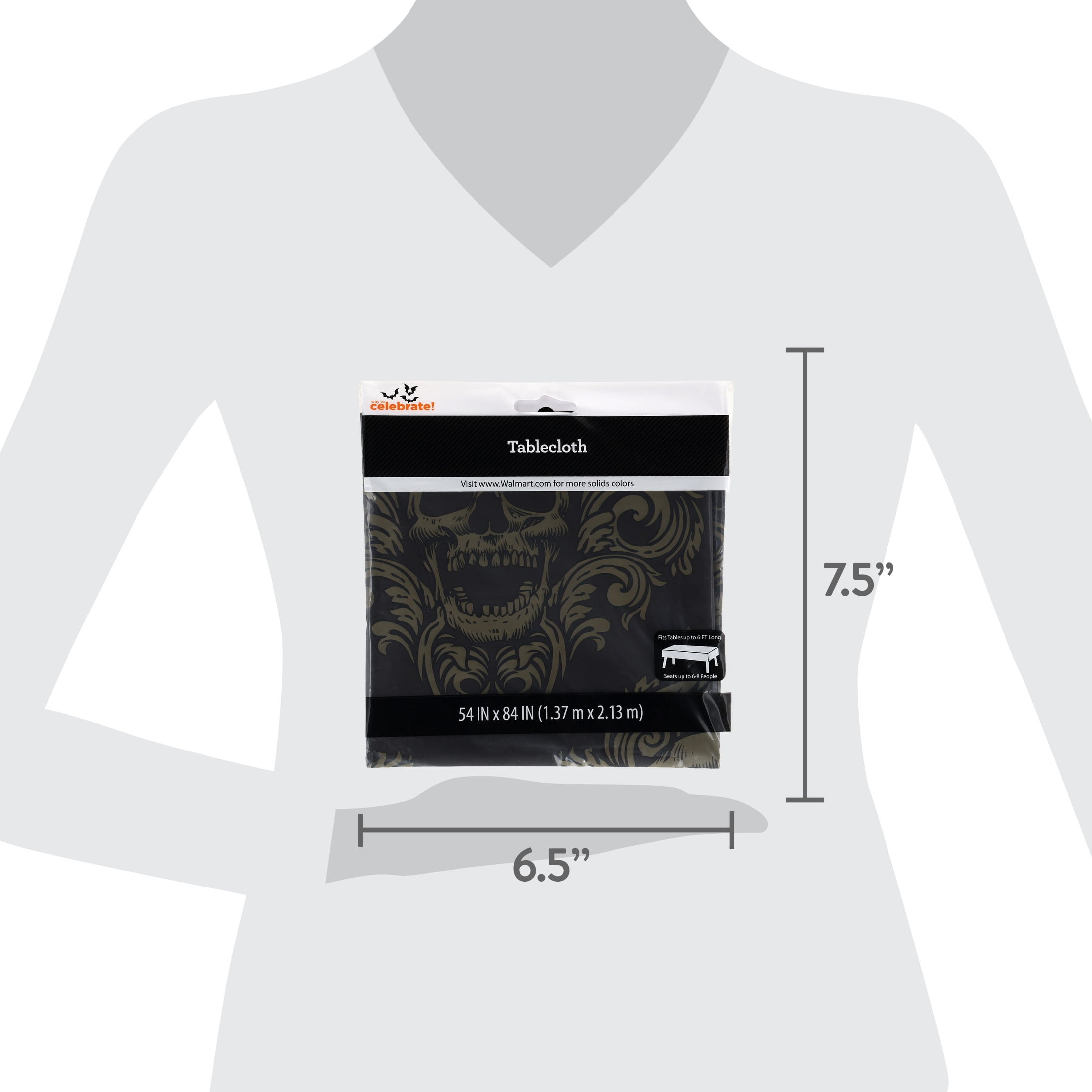 Skull Tablecloth, Black and Gold, 54" x 84", Halloween by Way To Celebrate