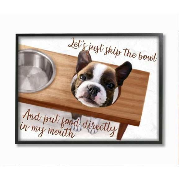 Stupell Industries Hungry French Bulldog Quote Family Pet Dinner Time Framed Wall Art Design by Ziwei Li, 16" x 20", Black Framed