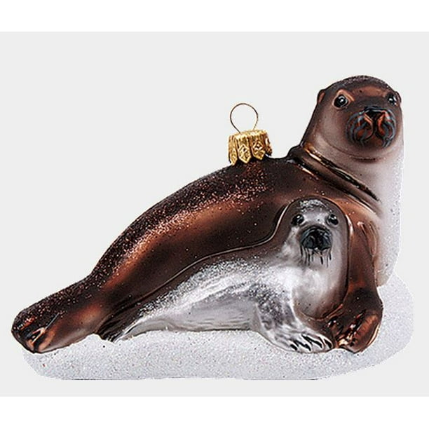 Gray Seal Ocean Life Animal Polish Mouth Blown Glass Christmas Ornament - Gray Seal Ocean Life Animal Polish Mouth Blown Glass Christmas Ornament -