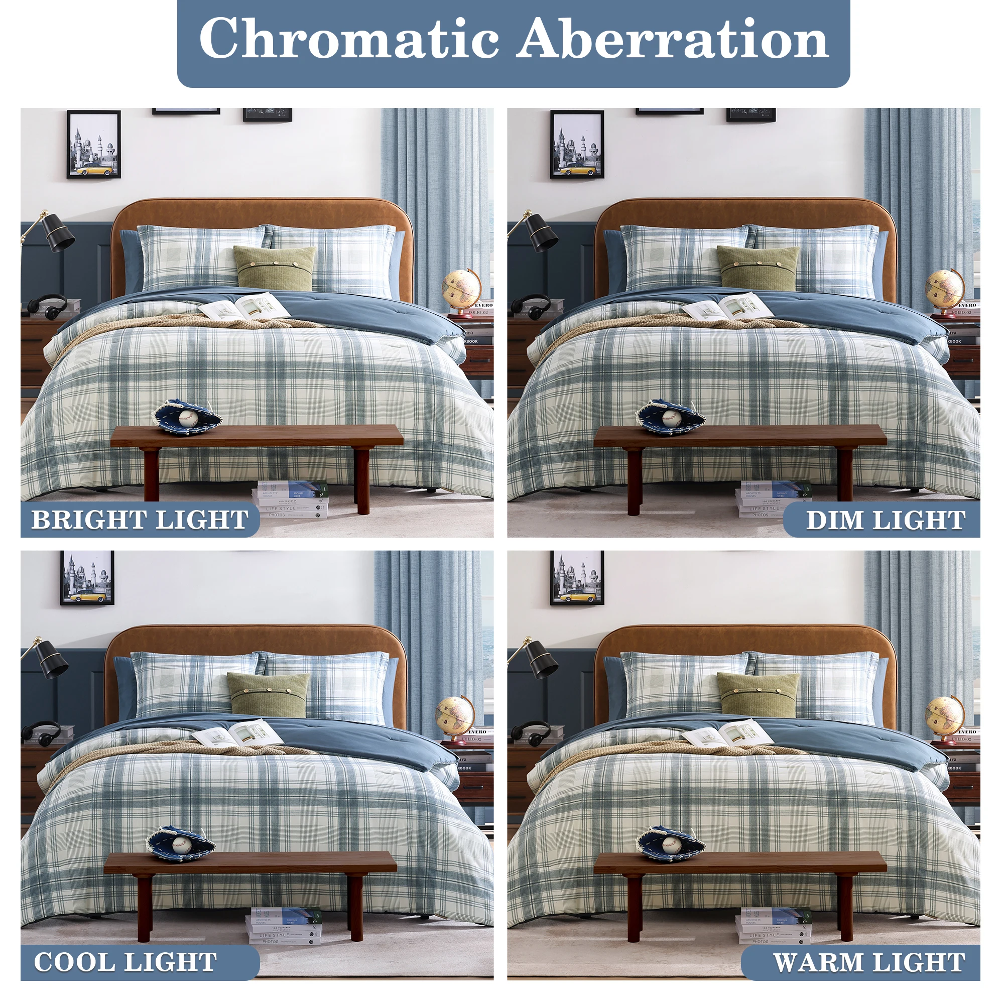Amberspace Reversible Checkered 5-piece Bed in a Bag Comforter Set with Sheets,Blue Grey,Twin XL