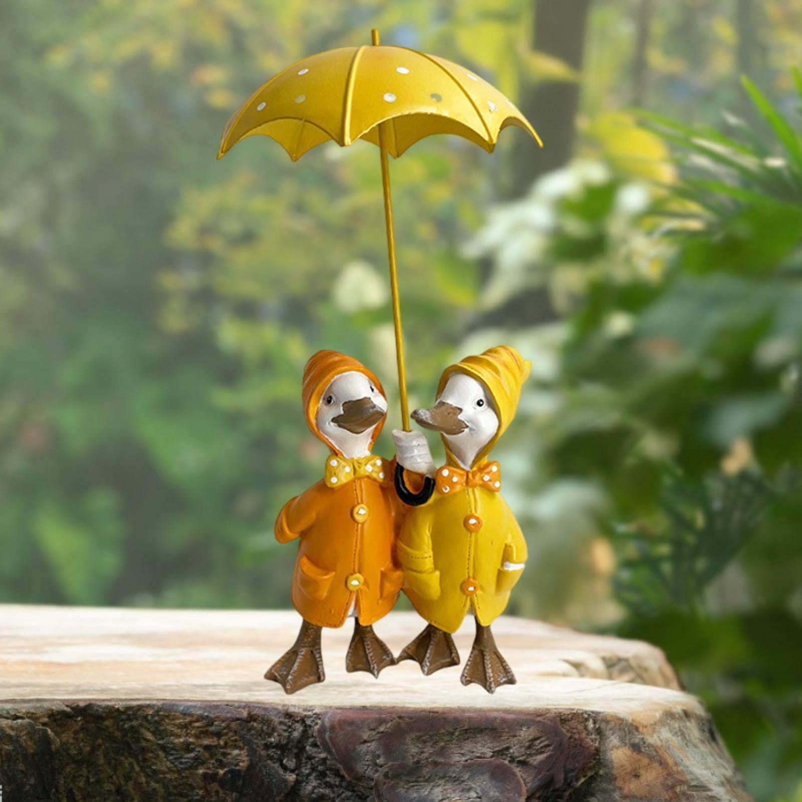 simhoa Duck Holding Umbrella Statue Garden Decor Centerpiece Creative, Resin Figurine Animal Sculpture for Yard, Lawn Garden Outdoor Double Duck