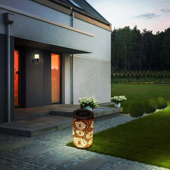 Amzcrzy Iron Solar Lantern Lights Solar Lanterns Outdoor Hanging Lantern Lights Hollowed-Out Metal Decor Lantern Led Decorative Garden Light Delicate Garden Decoration for Patio Home Decor