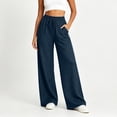 thumbnail image 2 of TEAJOPSUU Womens Wide Leg Jean Pants Casual Loose Elastic Drawstring Waist Palazzo Denim Pants with Pockets for Loungewear Everyday Going Out B-Dark Blue, 2 of 9