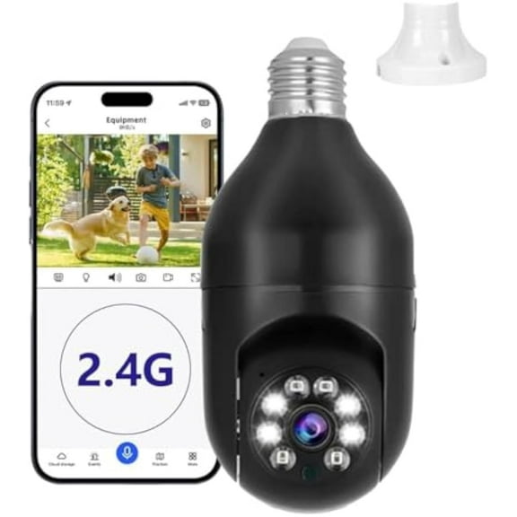 Light Socket Security Camera Wifi Outdoor,5g/2.4ghz 2k HD Light Bulb Security Camera Wireless 360 Ptz for Outside Home Security,Screw in Auto-Tracking Color Porch Dome Cameras with LED(#C1,1PCS)
