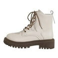 thumbnail image 3 of Rokment Womens Vintage Combat Boots Casual Black White Leather Lace up Platform Chunky Heel Mid Calf Short Ankle Booties Beige Size 6.5, 3 of 4