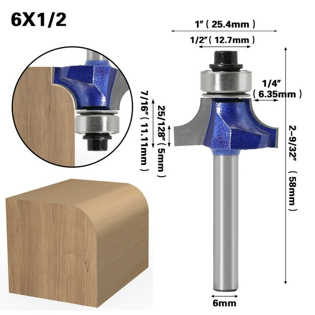 Professional Woodworking Roundover Router Bit - Precision Rounding Cutter with Durable Construction, 6*1/2 Size, Versatile Milling Machine Compatibility for Clean Edges - Easy-to-Use Tool for