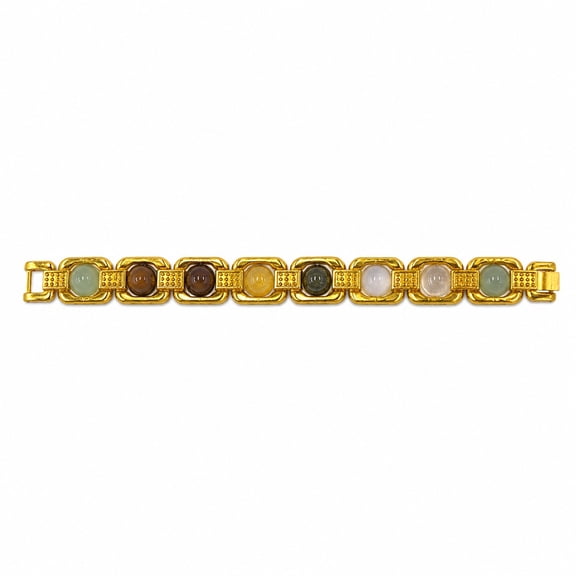 Natural Multi Gemstone Link Bracelet for Women, Gold Tone Healing Crystal Bracelet, Handmade Adjustable Energy Stone Jewelry, Elegant Everyday Gift