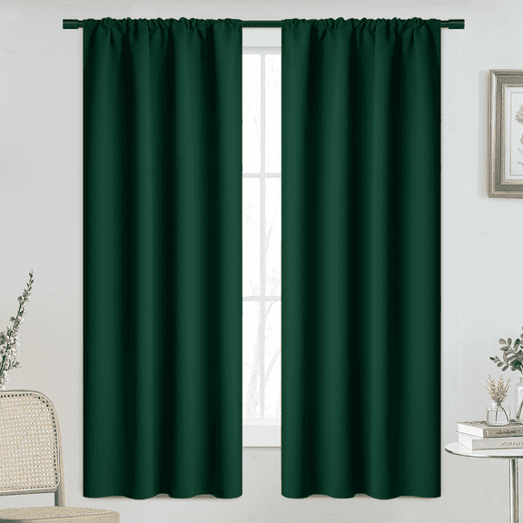 Yakamok 63 Inches Long Blackout Curtains for Windows - 2 Panels Blackout Window Drapes for Basement with Rod Pocket (Dark Green,Width 38 by Length 63)