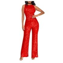 ZQGJB Women's Sexy Elegant Sparkly Rhinestone Bodycon Jumpsuits Party Club Night Outfit Rompers Hot Drilling Clubwear Trendy Crewneck One Piece Long Pant Suit Red XXXL