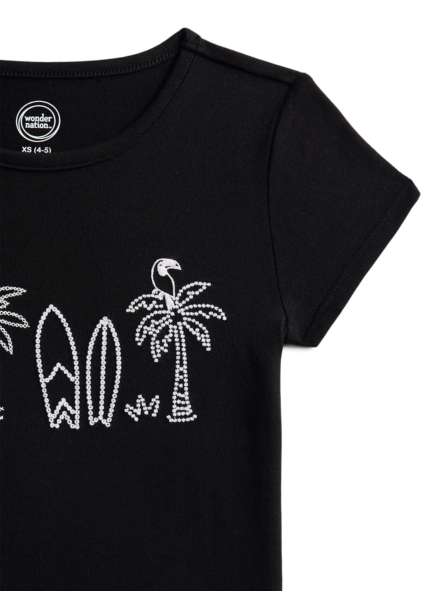 Wonder Nation Girls Embellished Graphic Tee with Short Sleeves, Sizes 4-18 & Plus