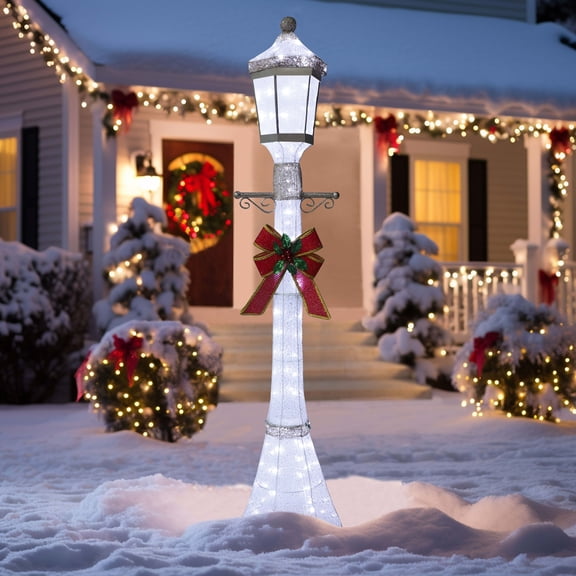 VEIKOUS 6ft Christmas Pre-Lit Lamp Post Holiday Decoration W/120 LED Lights, Energy-Saving