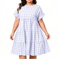 thumbnail image 5 of Vivianyo HD Women's PLuse Size Round Neck Gingham Tiered Dresses, Ruffle Short Sleeve Loose Casual Midi Sundresses With Pockets for Women, Women's Purple, Sizes L-5XL, 5 of 9