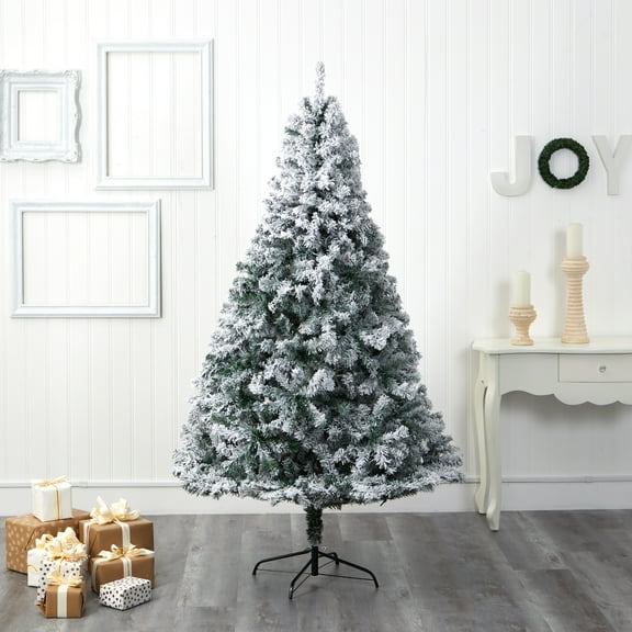 Nearly Natural 7' Green Flocked Spruce Artificial Christmas Tree