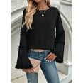 thumbnail image 4 of Women'S 2025 Autumn and Winter Temperamental Ladies Loose Flared Long Sleeve Tops Black L, 4 of 8