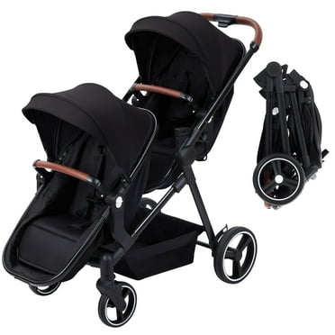 TROPOW Double 2-in-1 Baby Stroller Reversible Stroller, Bassinet with One-Hand Fold for Convenience Stroller with 2 Recliners and Oversized Canopy - Gray