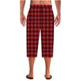 thumbnail image 6 of OGLCCG Men's Capri Pajama Pants Lightweight Elastic Waist Drawstring Pj Bottoms Plaid Printed Loose Home Sleep Lounge Pants with Pocket, 6 of 6