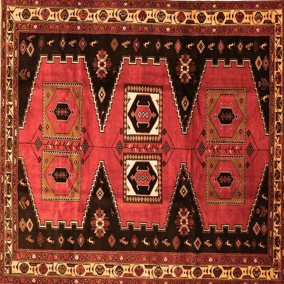 Ahgly Company Indoor Square Persian Orange Traditional Area Rugs, 8' Square