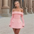 thumbnail image 2 of Women Mini Dress Off Shoulder Long Sleeve A Line Dress Short Formal Dresses Party Clubwear Pink L, 2 of 6