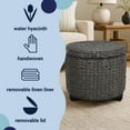 thumbnail image 3 of happimess Addie 17.72" Modern Coastal Hand-Woven Water Hyacinth Storage Ottoman with Lid, Black, SSL1002C, 3 of 6