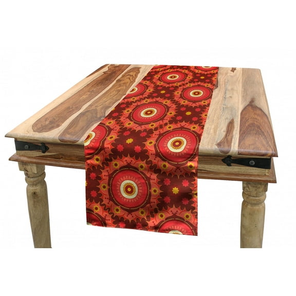Mandala Table Runner, Ethnic Oriental Meditation Pattern Far Eastern and Arabian Bohemian, Dining Room Kitchen Rectangular Runner, 3 Sizes, by Ambesonne