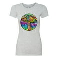 thumbnail image 2 of Wild Bobby Colorful Mushroom Retro Puff Print Fashion Womens Slim Fit Junior Tee, Heather Grey, X-Large, 2 of 6