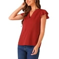 thumbnail image 4 of INSPIRE CHIC Women's Pleated V Neck Tops Flutter Sleeve Summer Casual Shirts S Burgundy, 4 of 5