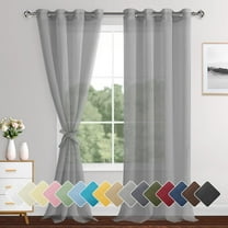 GDDPOD-Grey Sheer Curtains for Bedroom, Semi Transparent Privacy Light Filtering Grommet Voile Curtains for Living Room, Sliding Glass Door, Set of 2 Panels, 52 x 95 Inches Long