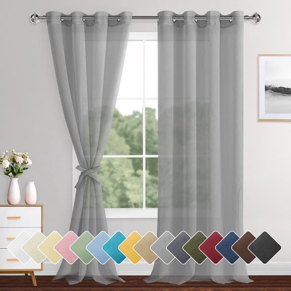 GDDPOD-Grey Sheer Curtains for Bedroom, Semi Transparent Privacy Light Filtering Grommet Voile Curtains for Living Room, Sliding Glass Door, Set of 2 Panels, 52 x 95 Inches Long