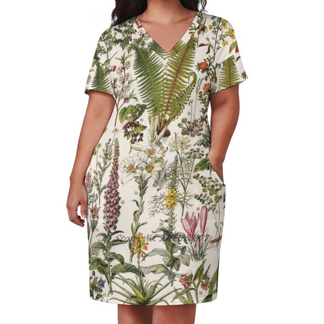 Adolphe Millert - Plantes Médicinales B - Affiche Vintage Française Robe Ample avec Poches Robe Imprimée Mode Manches Courtes Col en V