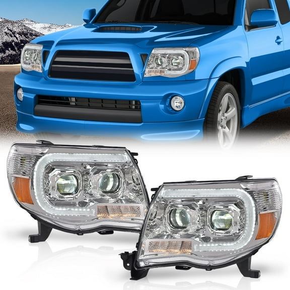 CROSSDESIGN LED Tube Projector Headlights Headlamps Fit for Toyota Tacoma 2005-2011