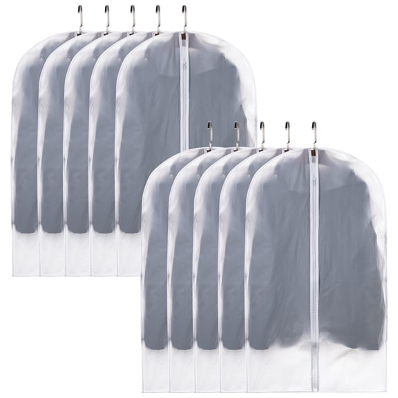 Garment Bags for Hanging Clothes, 10-Pack 24" x 39" Clear Dress Bags, Dustproof Zippered Bags for Suits, Dresses, Gowns, Protector Garment Bags for Closet Storage and Travel