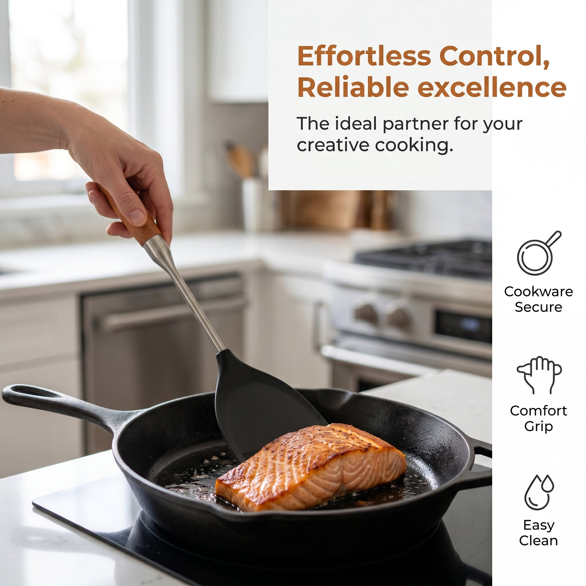 Unique Bargains Cooking Utensil Set, Stainless Steel Kitchen Utensils Black-Brown B 2pcs