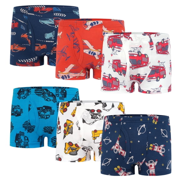 Boys 100% Cotton Boxer Briefs,Toddler Kids Soft Underwear Dinosaur Shark Truck Patterns Briefs 6-Pack Aged 2-8 Years