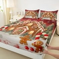 thumbnail image 3 of Manfei Kawaii Gingerbread House Twin Sheet Sets,Christmas Candy Cane Twin Fitted Sheet,Red Brown Green Flat Sheet For Girls Kids,Breathable Home Decor,3 Pieces, 3 of 7