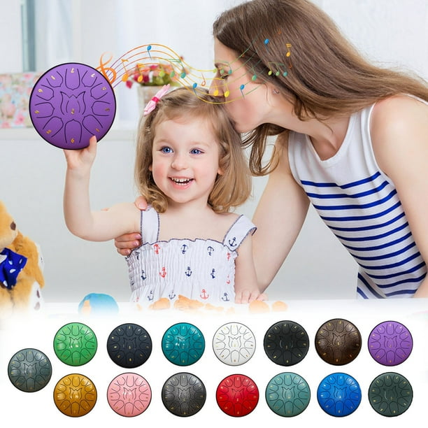 Tambor de Lengua de Acero de 6 Pulgadas | Tambor Handpan de 11 Tonos para Niños y Adultos | Instrumento de Percusión Ligero y Portátil | Música para Meditación y Relajación | Acero al Carbono | Para